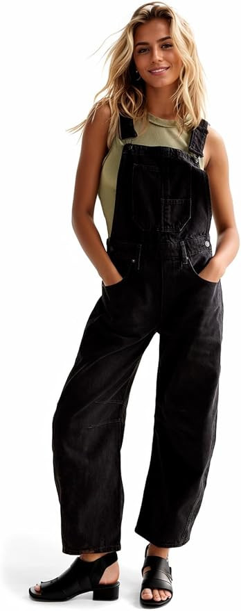 Ladyful Women's Denim Overall Casual Straight Wide Leg Bib Jeans Overall Adjustable Straps Denim ... | Amazon (US)