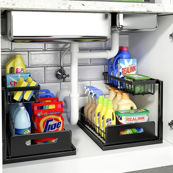 Under Sink Organizer, L-Shaped 2 Tier Pull Out Cabinet Organizer for Kitchen and Bathroom, Slide ... | Amazon (US)