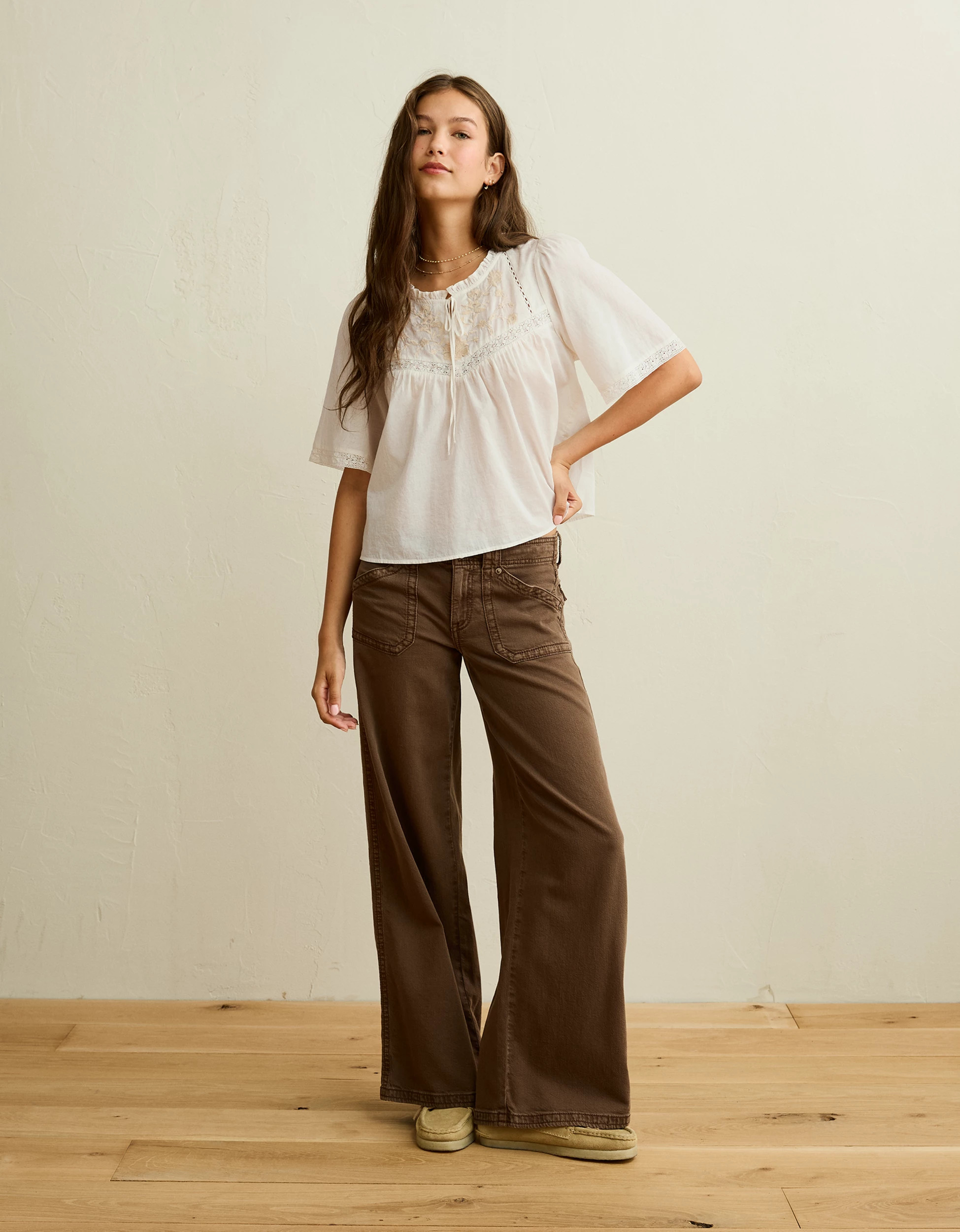 AE Flutter-Sleeve Embroidered Top | American Eagle Outfitters (US & CA)