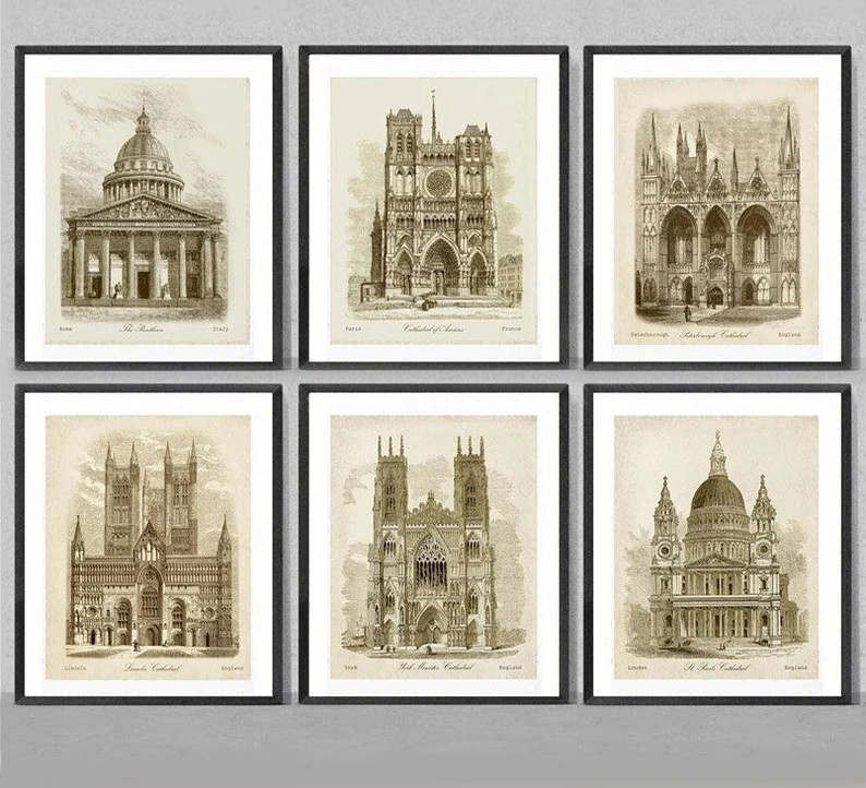 Vintage Cathedral Architecture Prints, Set of 6, Housewarming Gift - Etsy | Etsy (Global)