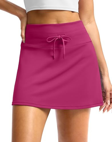 Soothfeel Tennis Skirts for Women High Waisted Golf Skirt Pickleball Running Casual Athletic Skorts for Woman with Pockets, Rose Pink, 2XS | Amazon (US)