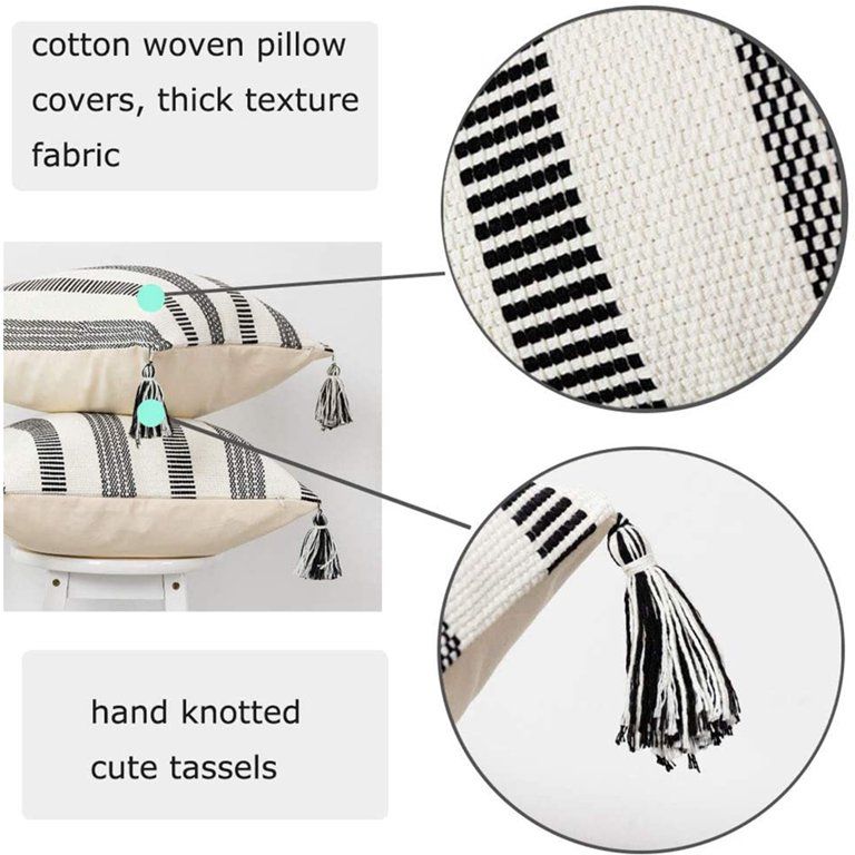 Modern Decorative Throw Pillow Covers 2 pk,  Black off-White Striped Pillow Cases 18X18 inches - ... | Walmart (US)