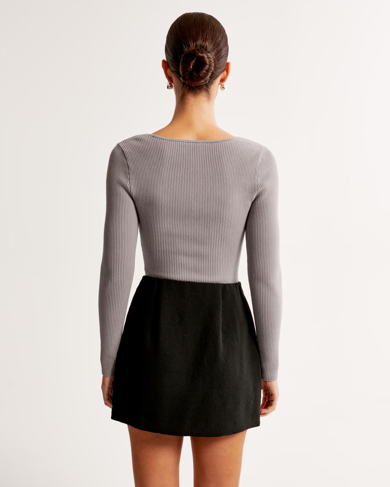 Long-Sleeve Ottoman Squareneck Bodysuit | Abercrombie & Fitch (US)