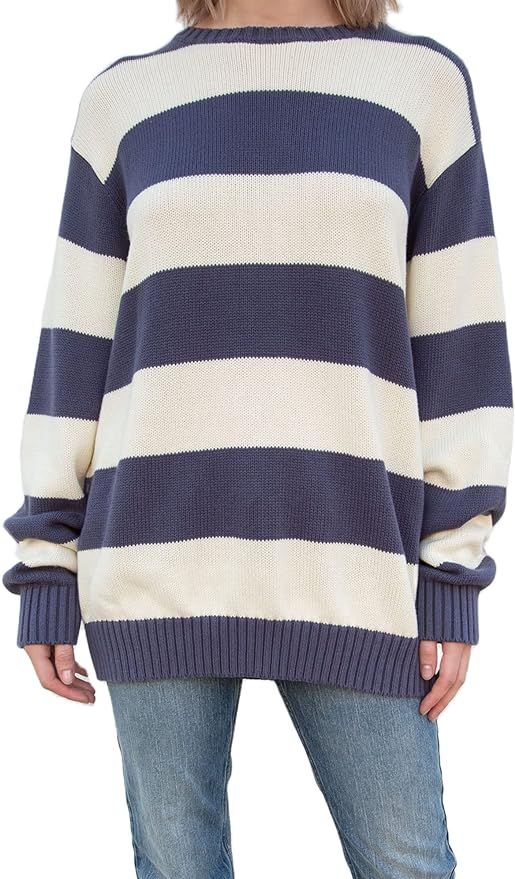 Women Y2K Striped Sweater Knit Oversized Long Sleeve Pullover Sweaters 90S Harajuku Preppy E-Girl... | Amazon (US)