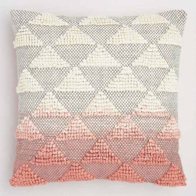 Coral Woven Triangle Indoor Outdoor Throw Pillow | World Market