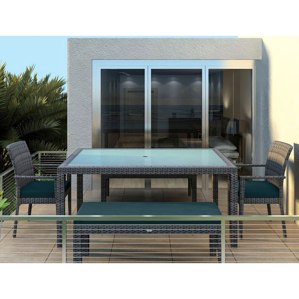 District 5 Piece 6-Seat Bench Dining Set In Cast Lagoon and Slate | 1stopbedrooms