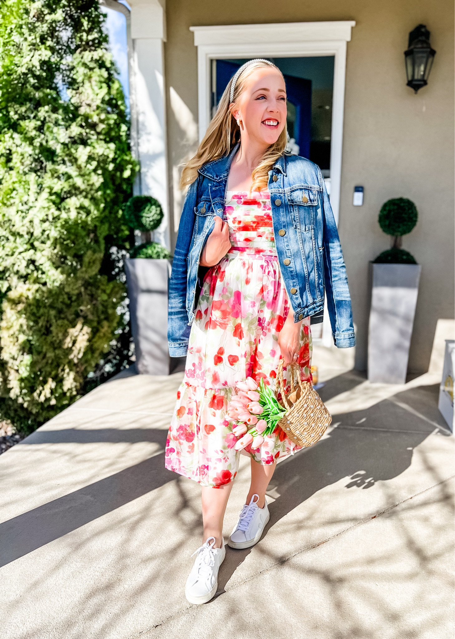 Spring dress from Abercrombie! Wearing small petite, fits tts. Wear a 38 in my favorite veja sneakers. (Similar to a 7).

Dresses. Spring dresses. Spring outfits. Floral dress. Petite. Petite dress. Jean jacket. 

#LTKstyletip #LTKfindsunder100