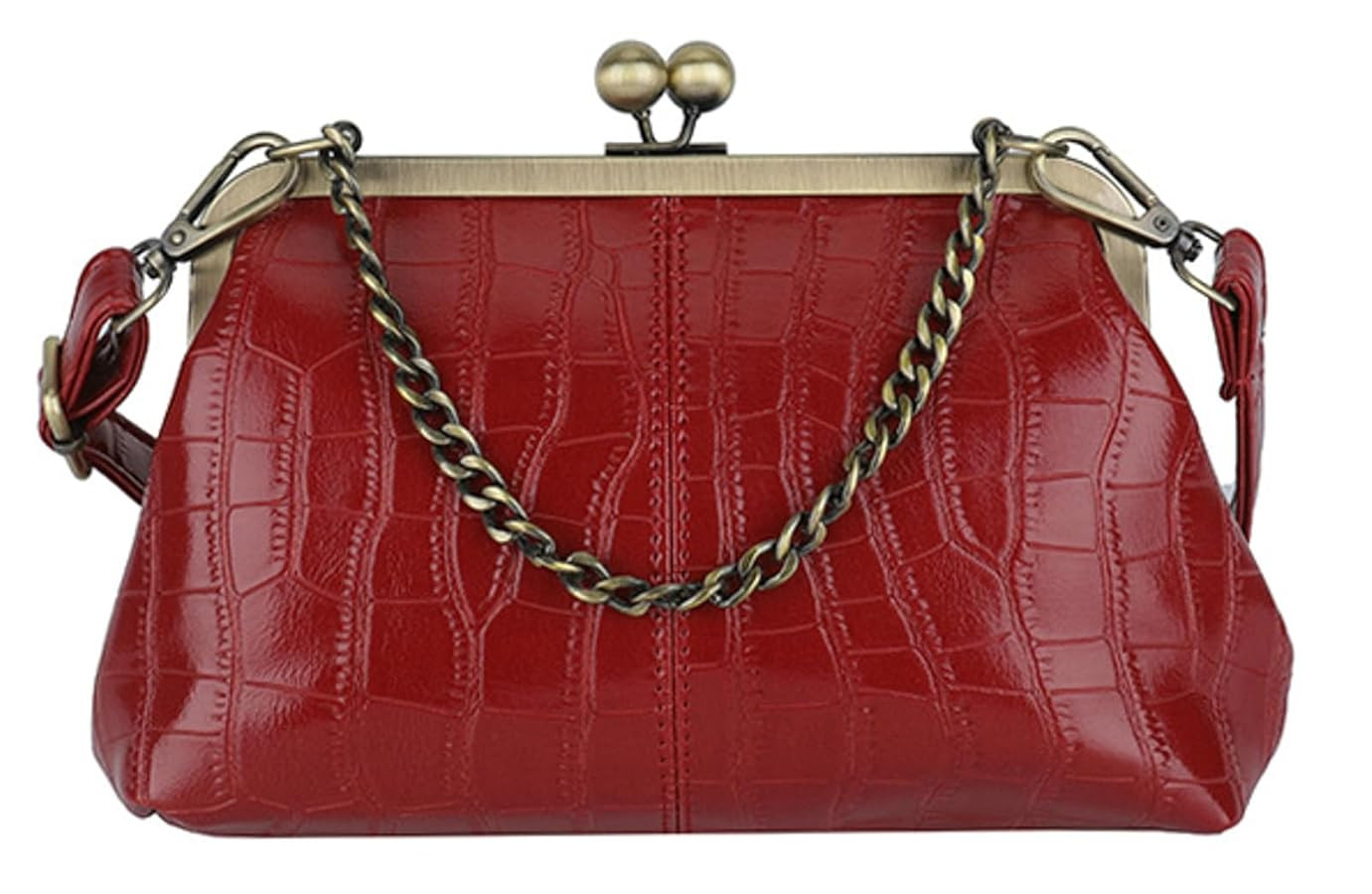 Vintage Kisslock Purse Women Textured Chain Crossbody Trendy Retro Shoulder Bag | Amazon (US)