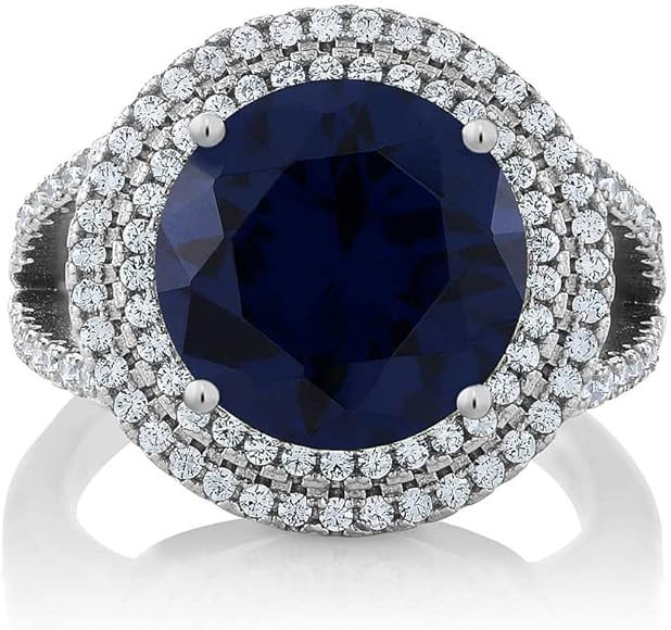 Gem Stone King 7.56 Ct Round Blue Simulated Sapphire 925 Sterling Silver Ring | Amazon (US)