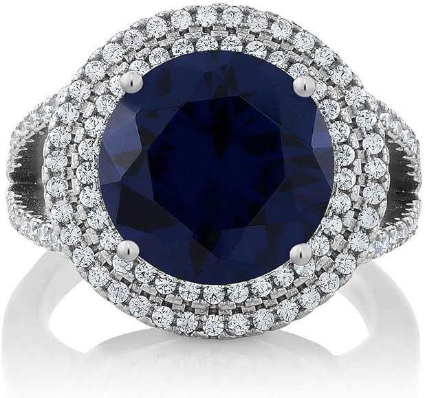 Gem Stone King 7.56 Ct Round Blue Simulated Sapphire 925 Sterling Silver Ring | Amazon (US)