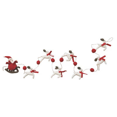 Storied Home Handmade Wool Felt Santa in Sleigh and Reindeer Garland with Pom Poms and Jute Cord, Cream, Red and Brown | Target