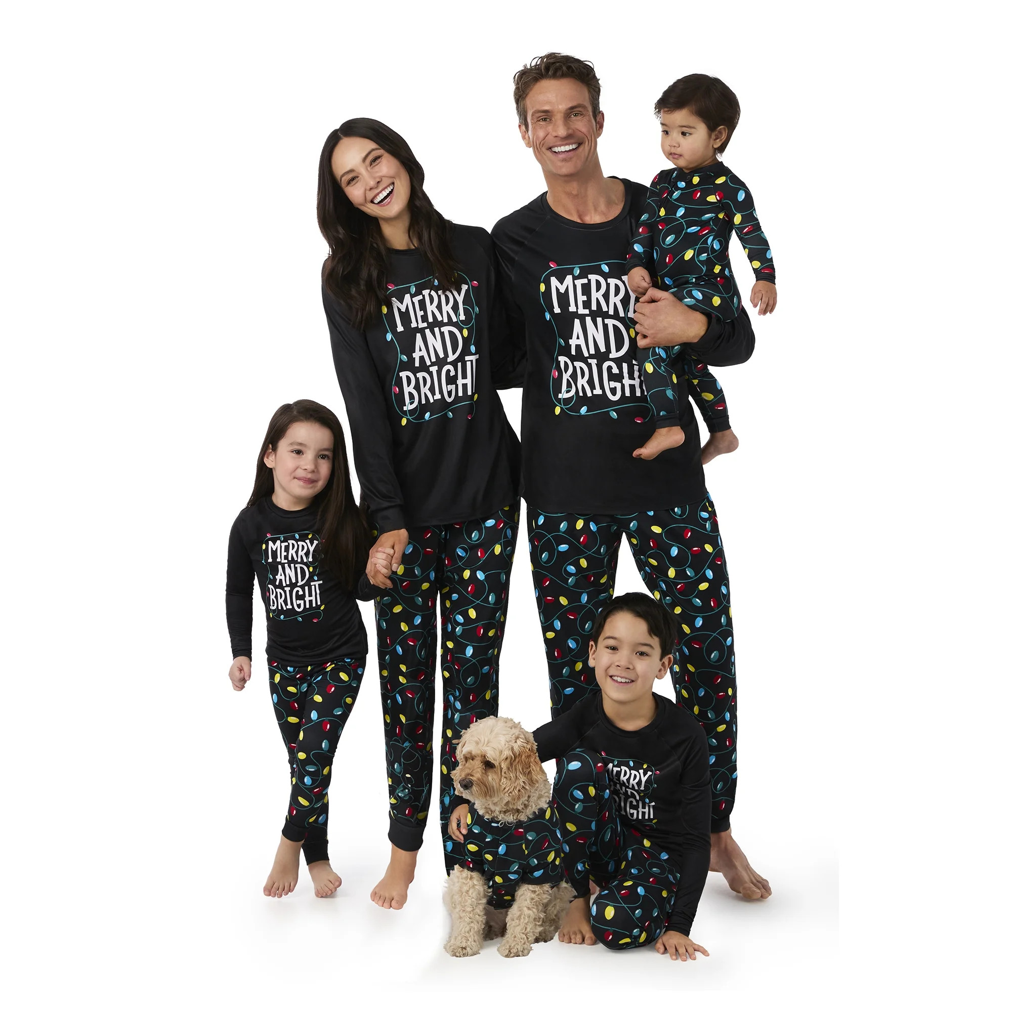 Holiday Time Unisex Kids Matching Family Pajamas Merry and Bright Top and Pants Set, 2-Piece, Siz... | Walmart (US)