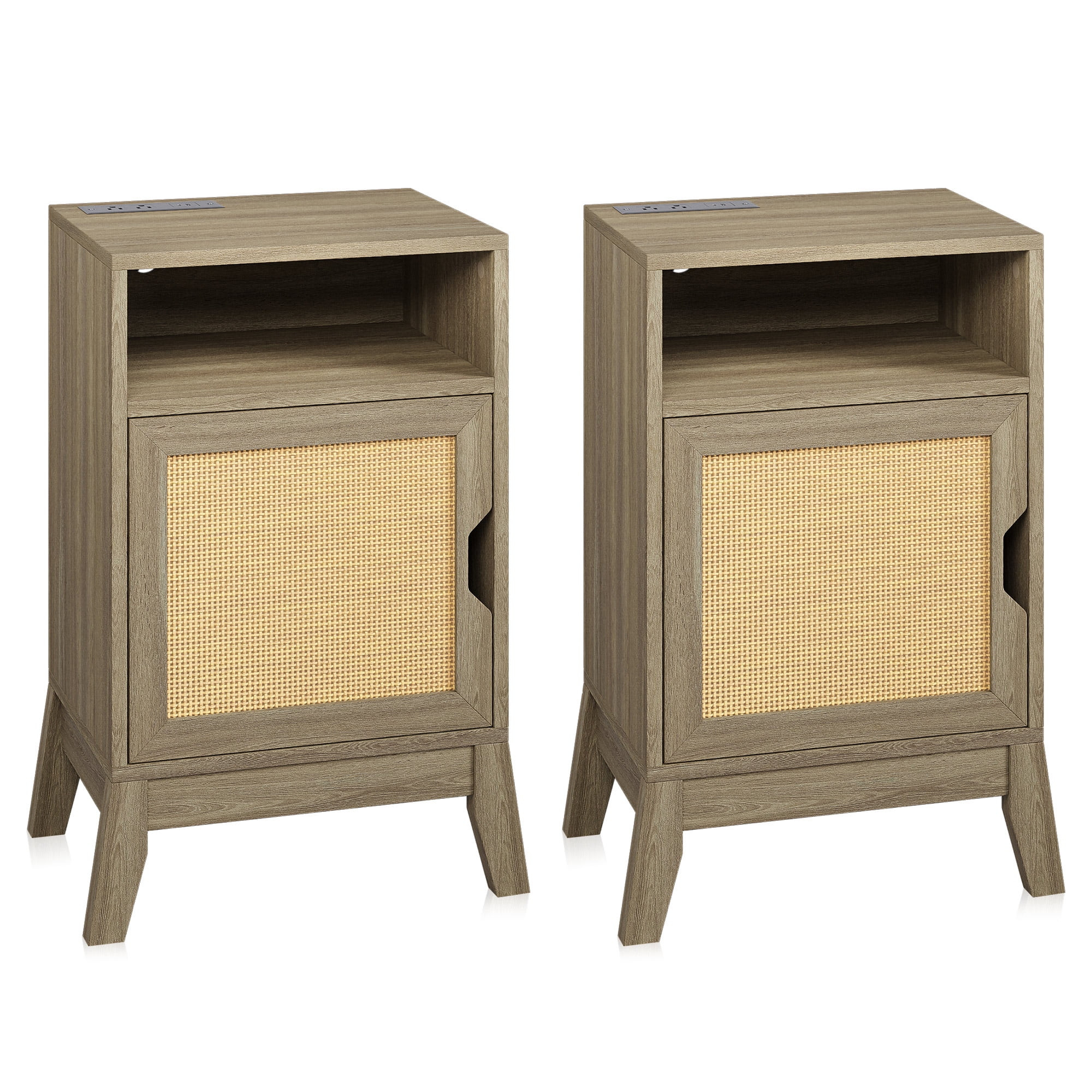 BELLEZE Set of 2 End Table with Ultra-Fast USB Type A/C Outlet Strip, Boho Style Nightstand with ... | Walmart (US)