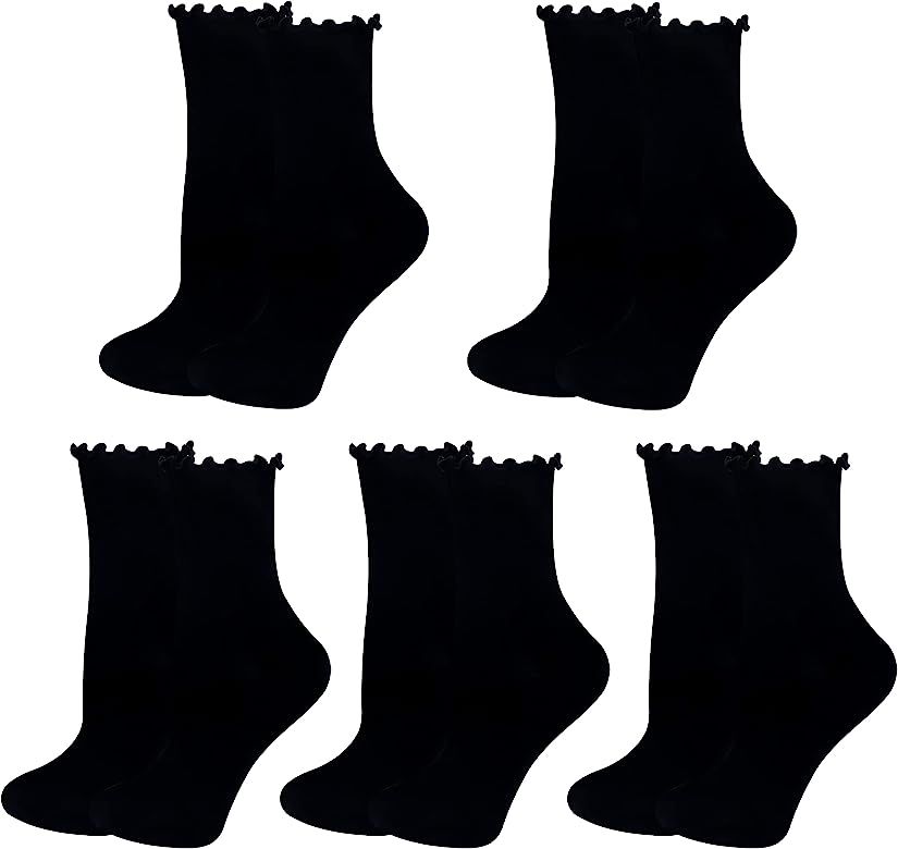 Bellady Cute Ruffle Socks for Women, Funny Cotton Crew Socks, Frilly Ankle Socks Women 5 Pairs | Amazon (US)