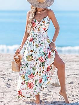 CUPSHE Women's Maxi Dresses Floral Twisted V Neck Sleeveless Formal Ruffled Casual Long Summer Dr... | Amazon (US)
