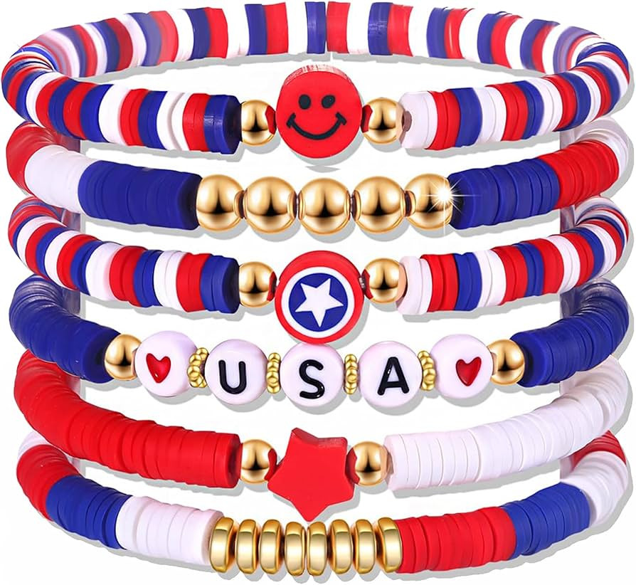 OHOME 4th of July Outfits for Women - 6 Pack Patriotic Bracelets | Fourth of July Decorations Acc... | Amazon (US)