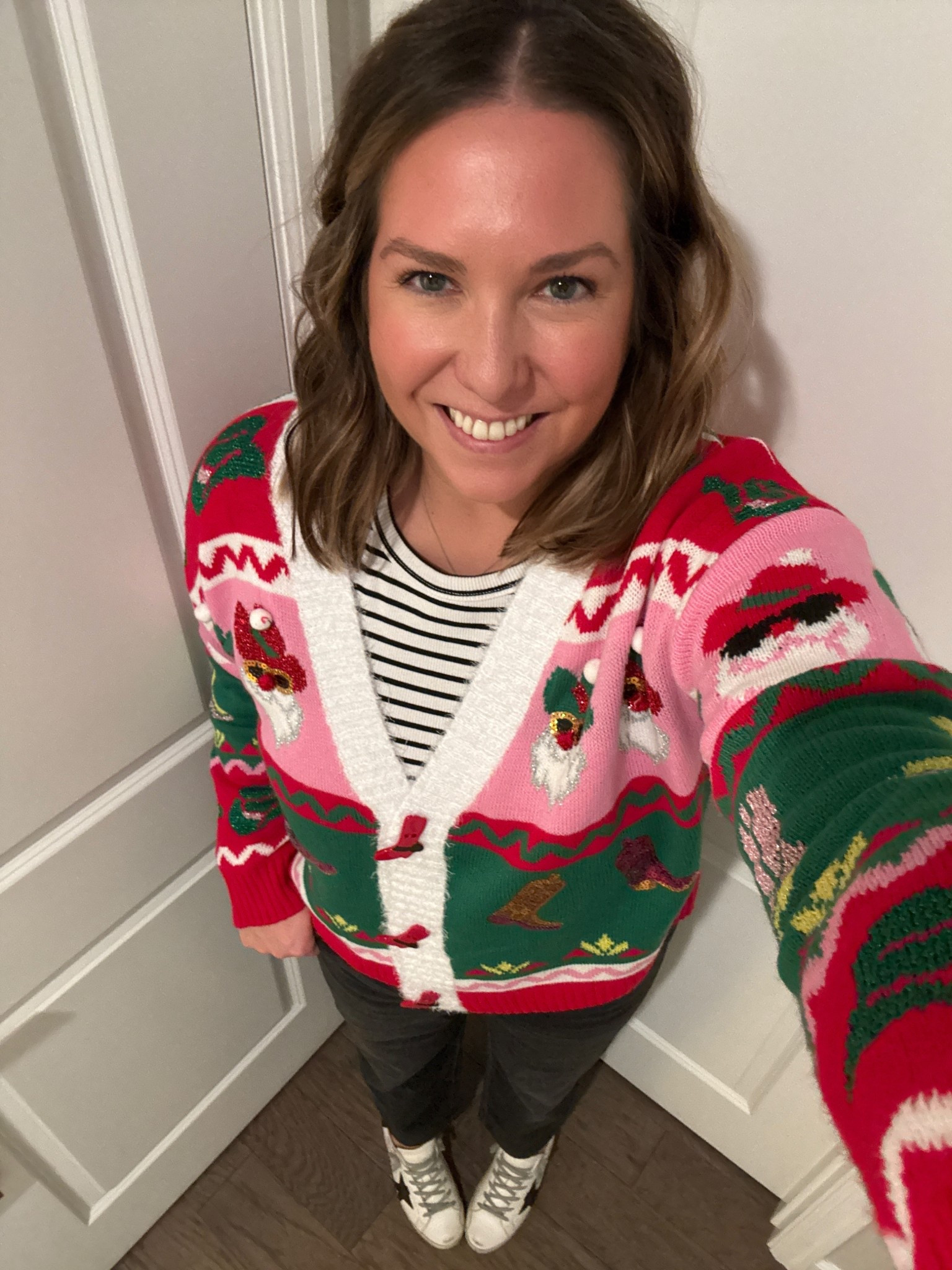 Threw myself together after a 3 hour car ride for our Christmas get family together. The theme was Christmas sweaters. I couldn’t pass up the cowboy Santa sweater. Paired it with a tank and jeans for a casual outfit. 🎄

#LTKFindsUnder50 #LTKHoliday #LTKMidsize