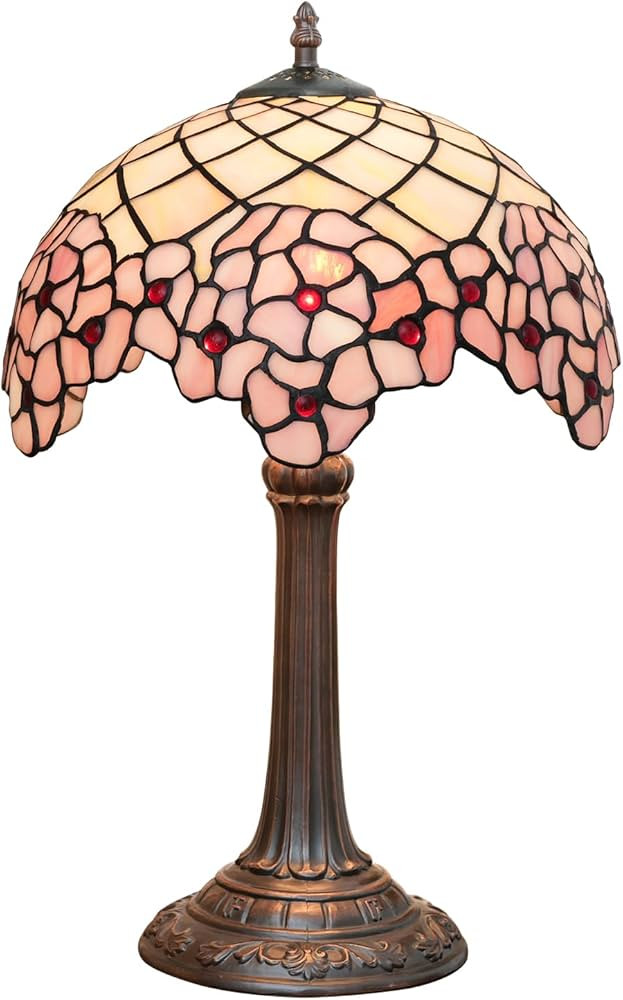 wecrejoni Tiffany Lamp Sakura Stained Glass Table Lamp 12X12X18 Inches Sakura Style Desk Reading ... | Amazon (US)