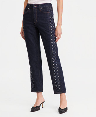 Women's Lace-Up Straight-Leg Jeans, Macy's Exclusive | Macy's