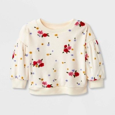 Baby Girls' Floral Cozy Pullover - Cat & Jack™ Cream | Target