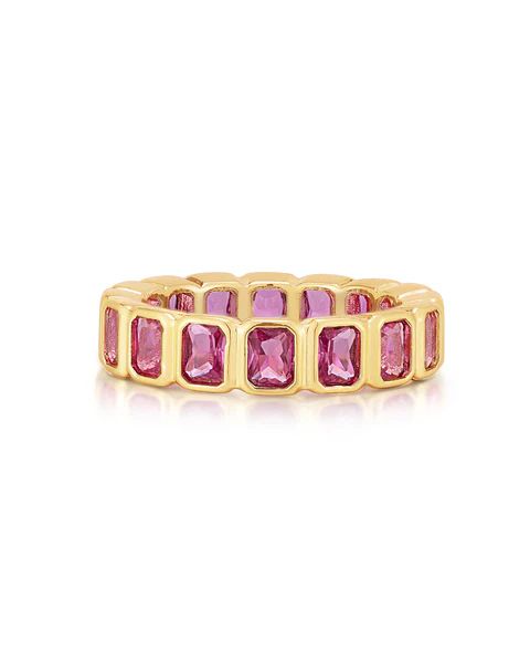 Bezel Emerald Ballier Ring- Pink- Gold | Luv Aj