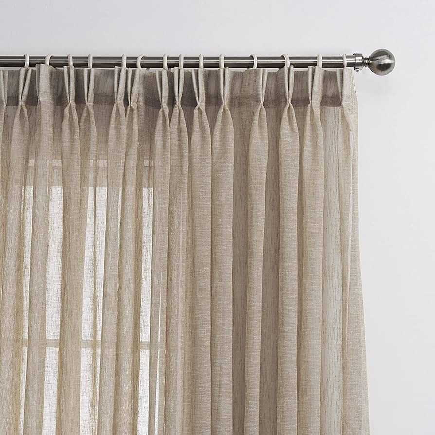 LANTIME Brown Semi Sheer Curtains, Faux Linen Pinch Pleated Window Sheer Curtains Panels Drapery ... | Amazon (US)