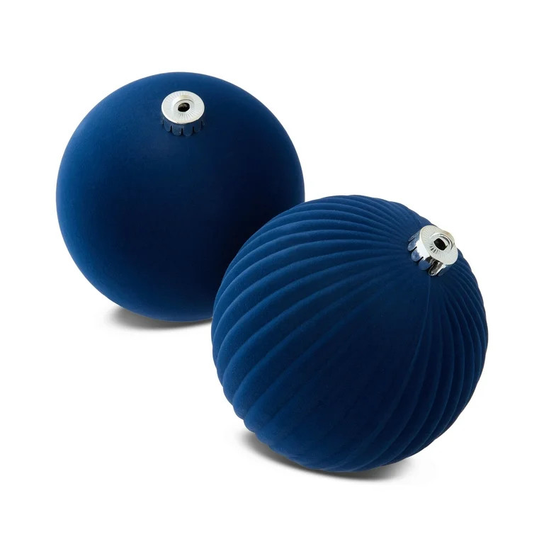 2 Count Navy Flocked Jumbo Shatterproof Christmas Ornaments, 5.9", by Holiday Time | Walmart (US)