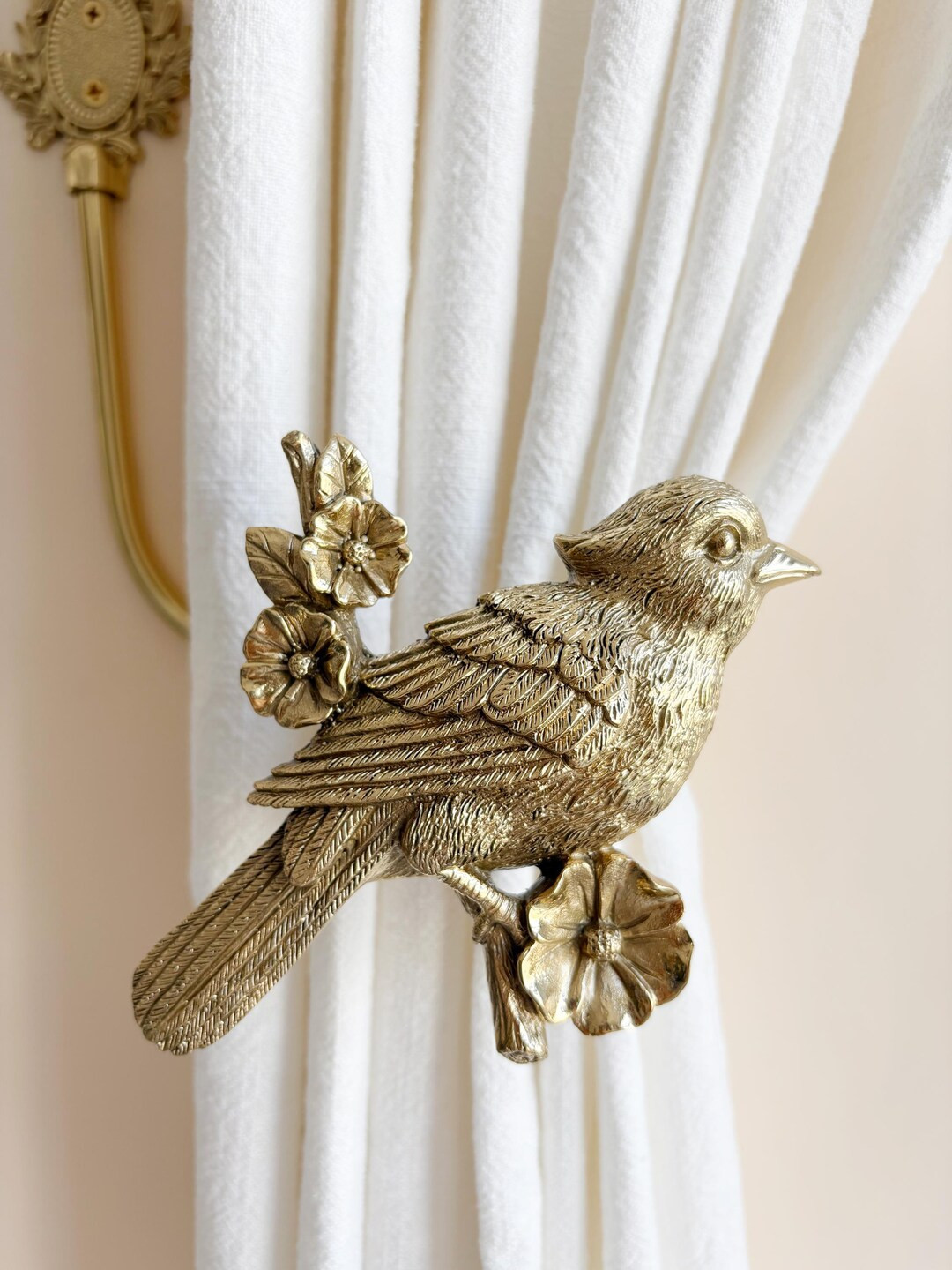 Bird Brass Curtain Hooks, Brass Hooks, Curtain Tie Straps, Curtain Hardware. | Etsy (US)