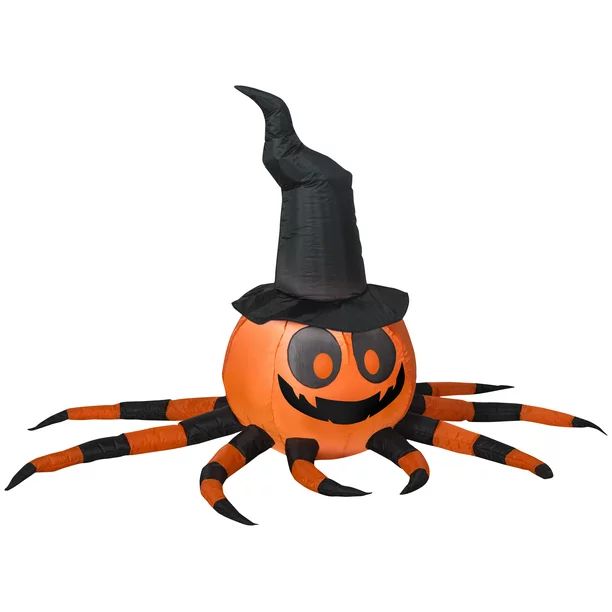 Gemmy Airblown Inflatable Orange and Black Spider with Witch Hat, 3 ft Tall, Multicolored - Walma... | Walmart (US)