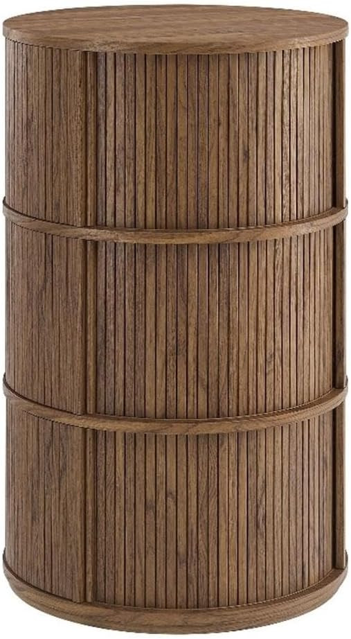 Clement Round Sliding Doors Storage Table in Walnut – Mid-Century Modern End Table with Tambour... | Amazon (US)