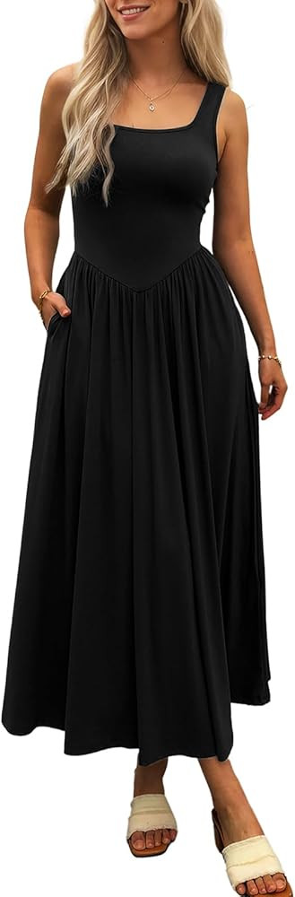 Mieazom Women's Summer Maxi Dress 2026 - Sleeveless Square Neck Casual Beach Sundress with Pocket... | Amazon (US)