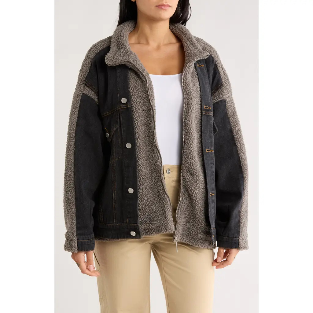 High Pile Fleece Trim Denim Jacket | Nordstrom Rack