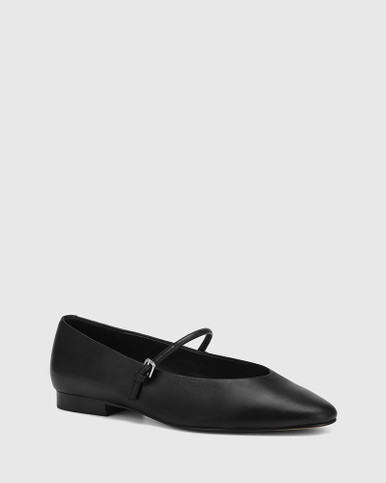 Amber Black Leather Mary Jane Flat | Wittner