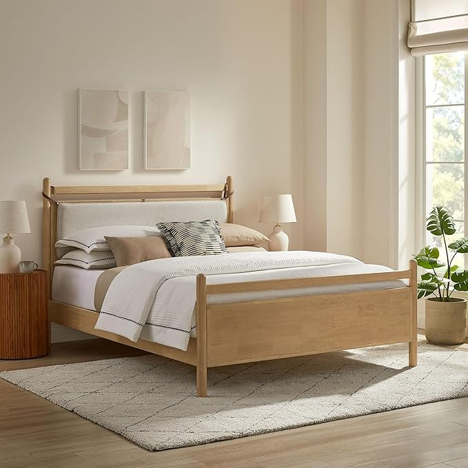 Modway Leni Full Size Wood Platform Bed Frame in Light Oak Heathered Ivory | Amazon (US)