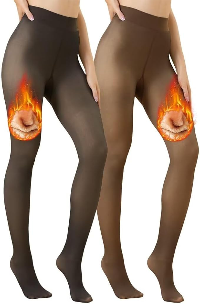 Vertvie 2 Pairs Fleece Lined Tights for Women Thermal Pantyhose Fake Translucent Winter Warm Tigh... | Amazon (US)