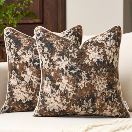 FANAMI Vintage Floral Throw Pillow Covers 18x18 Set of 2 Boho Farmhouse Accent Pillowcase Neutral... | Amazon (US)