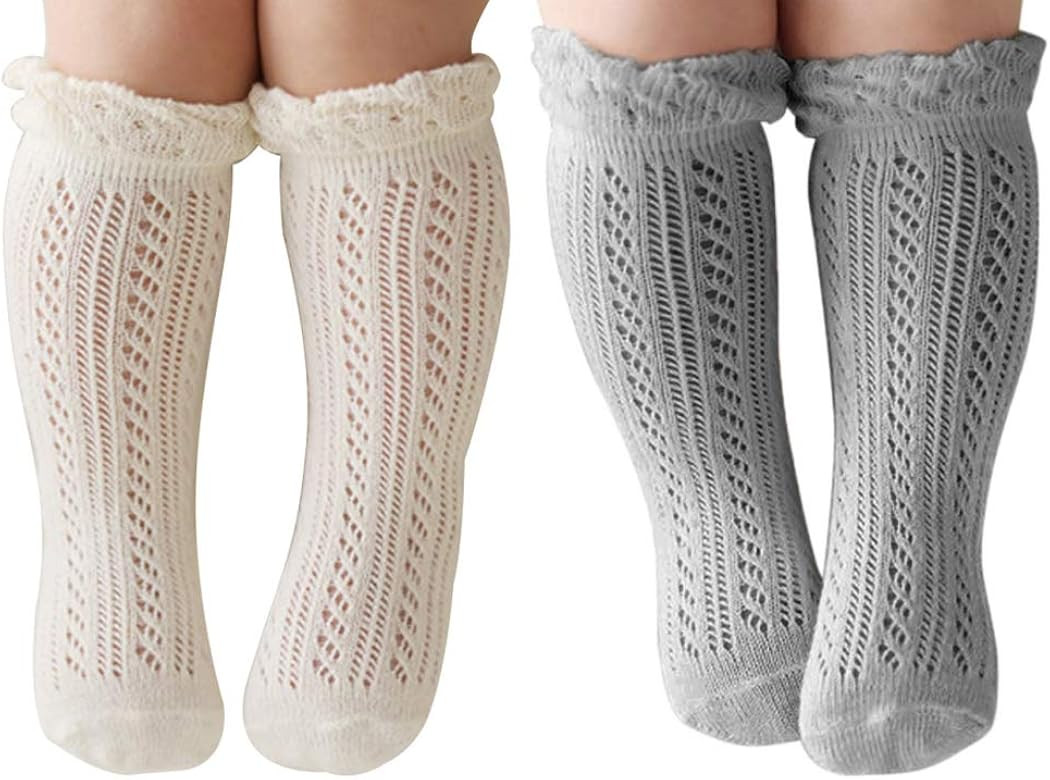 ACTLATI Baby Girls Knee High Socks Hollow Out Anti-skid Knitting Stockings Suitable for 0-2 Years... | Amazon (US)