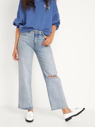 Mid-Rise Ripped Wide-Leg Jeans for Women | Old Navy (US)