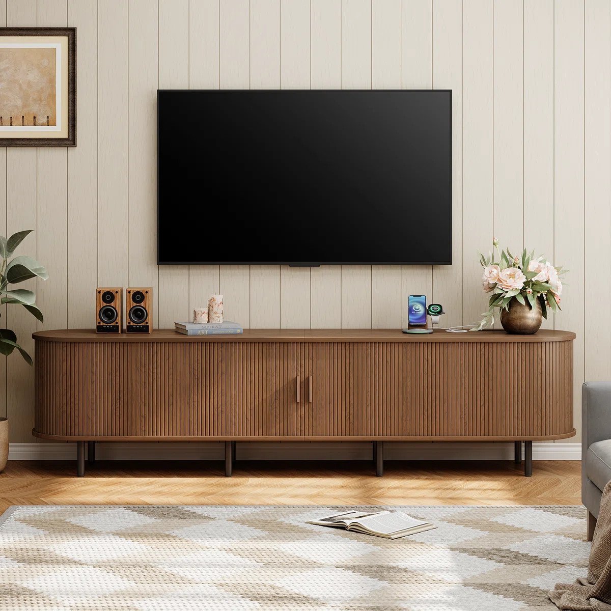 Tv Stand With Storage And Shelves Designed To Fit 55’’ - 80’’ Tvs. Wood Entertainment Cen... | Wayfair North America