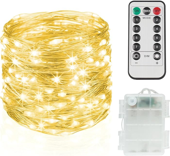 Fairy Lights Battery Operated 33ft 100 LED String Lights Remote | Amazon (US)