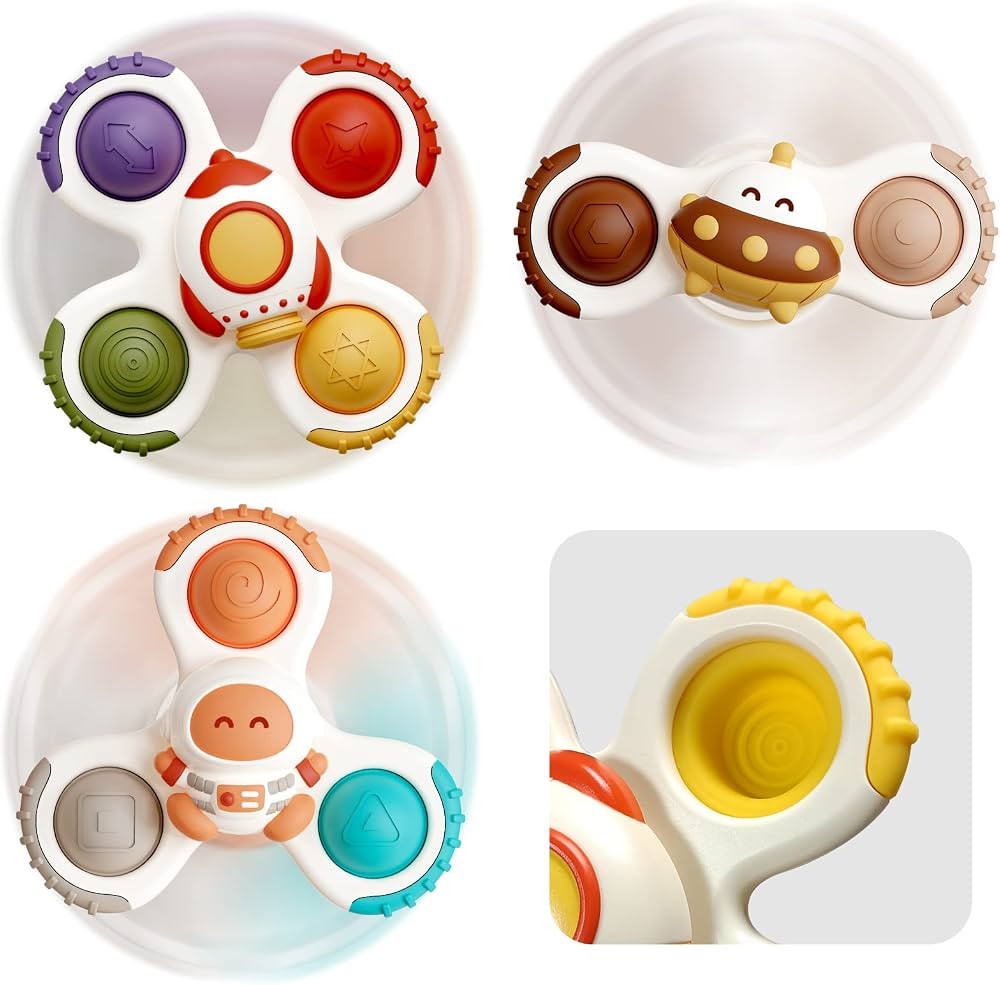 3PCS Suction Cup POP IT Fidget Spinner Sensory Bath Toys,Teether Toy, Early Education Toys | Amazon (US)