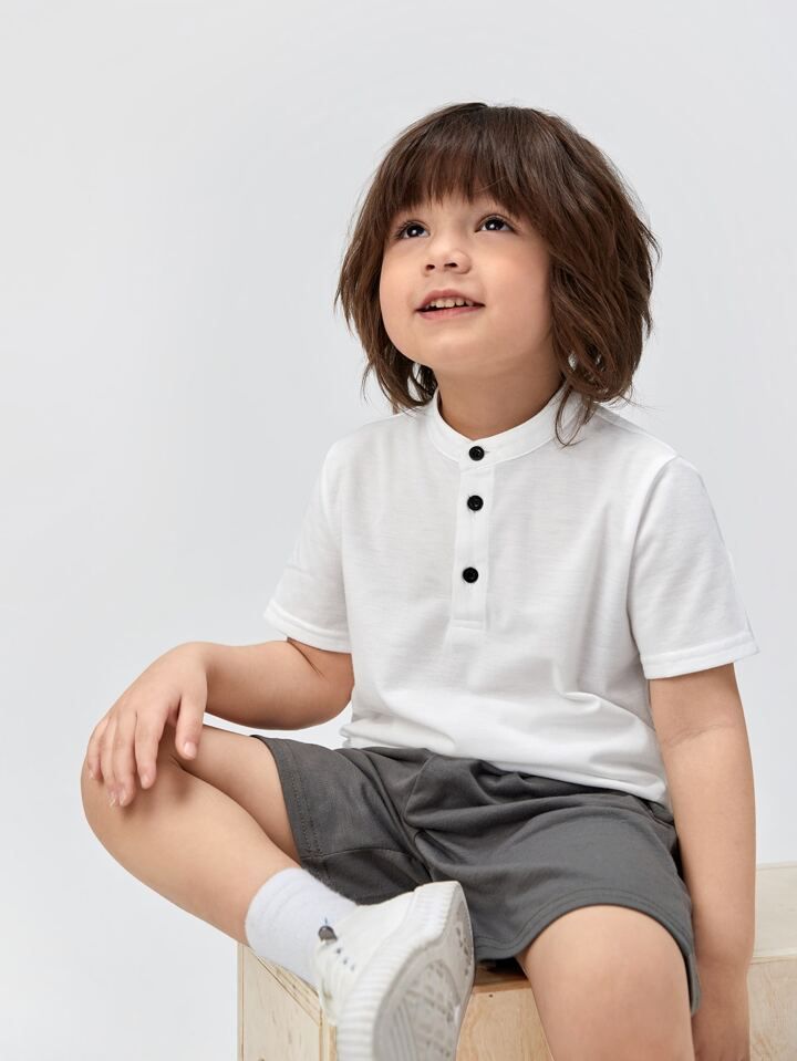 SHEIN Young Boy Button Half Placket Polo Shirt | SHEIN