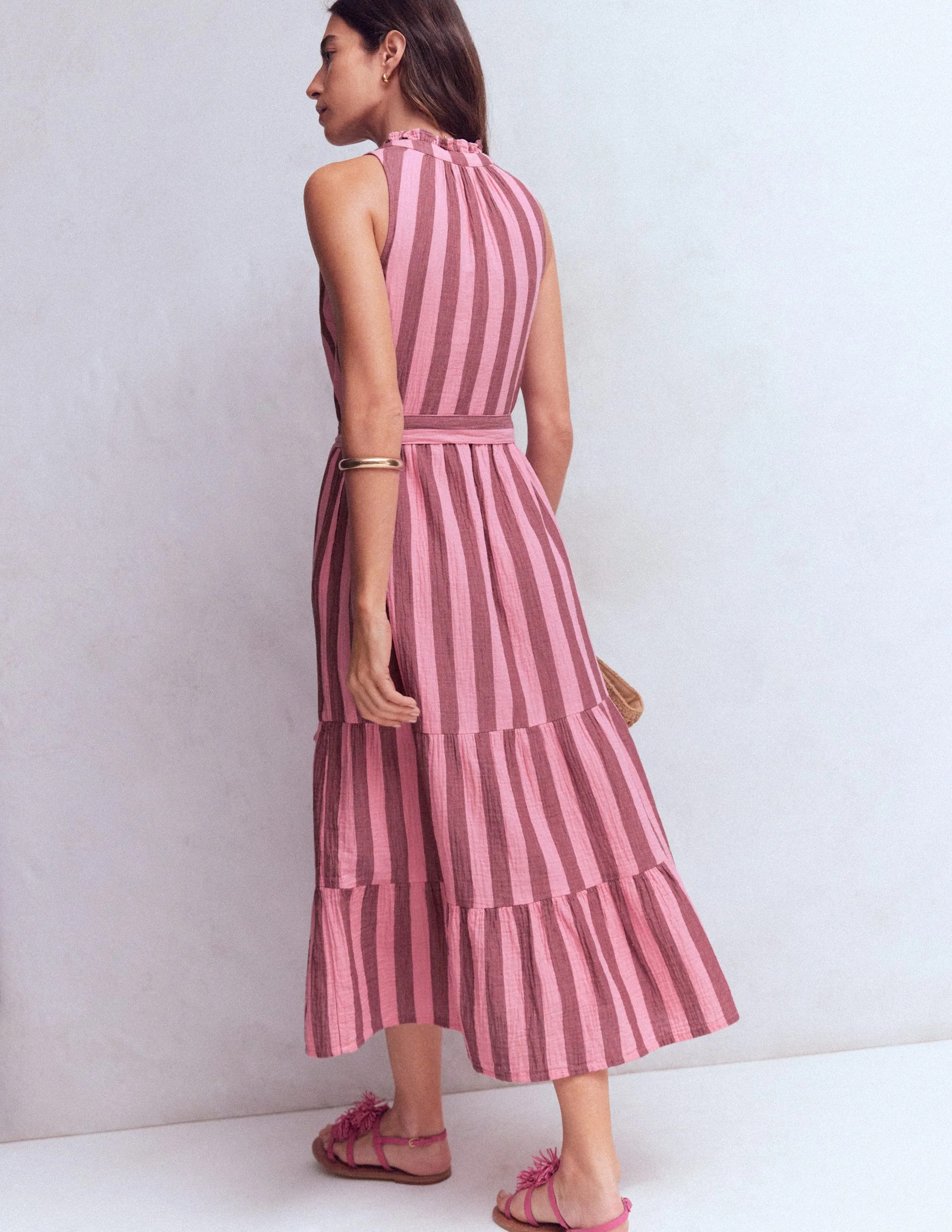 Viv Double Cloth Maxi Dress-Brown Pink Stripe | Boden (US)