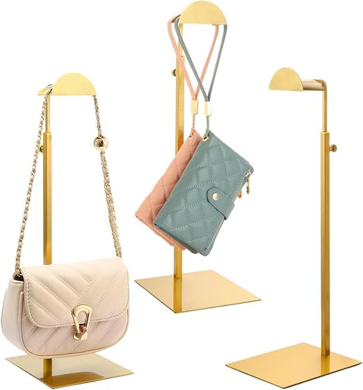 Purse Display Stands, 3 Pack Gold Purse Display Rack Stainless Steel Handbag Display Stand Adjust... | Amazon (US)