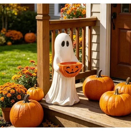 VAIFTILNO Halloween Decorations, 13.7in Outdoor Safe Ghost Figurine with Pumpkin Candy Bowl for Front Door, Porch, Outdoor Indoor Decor | Walmart (US)