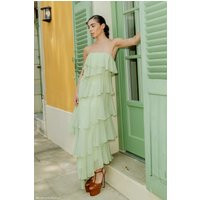 Alexa Ruffle Chiffon Maxi Dress - Pastel Lime I MESHKI I Size XXS | MESHKI US