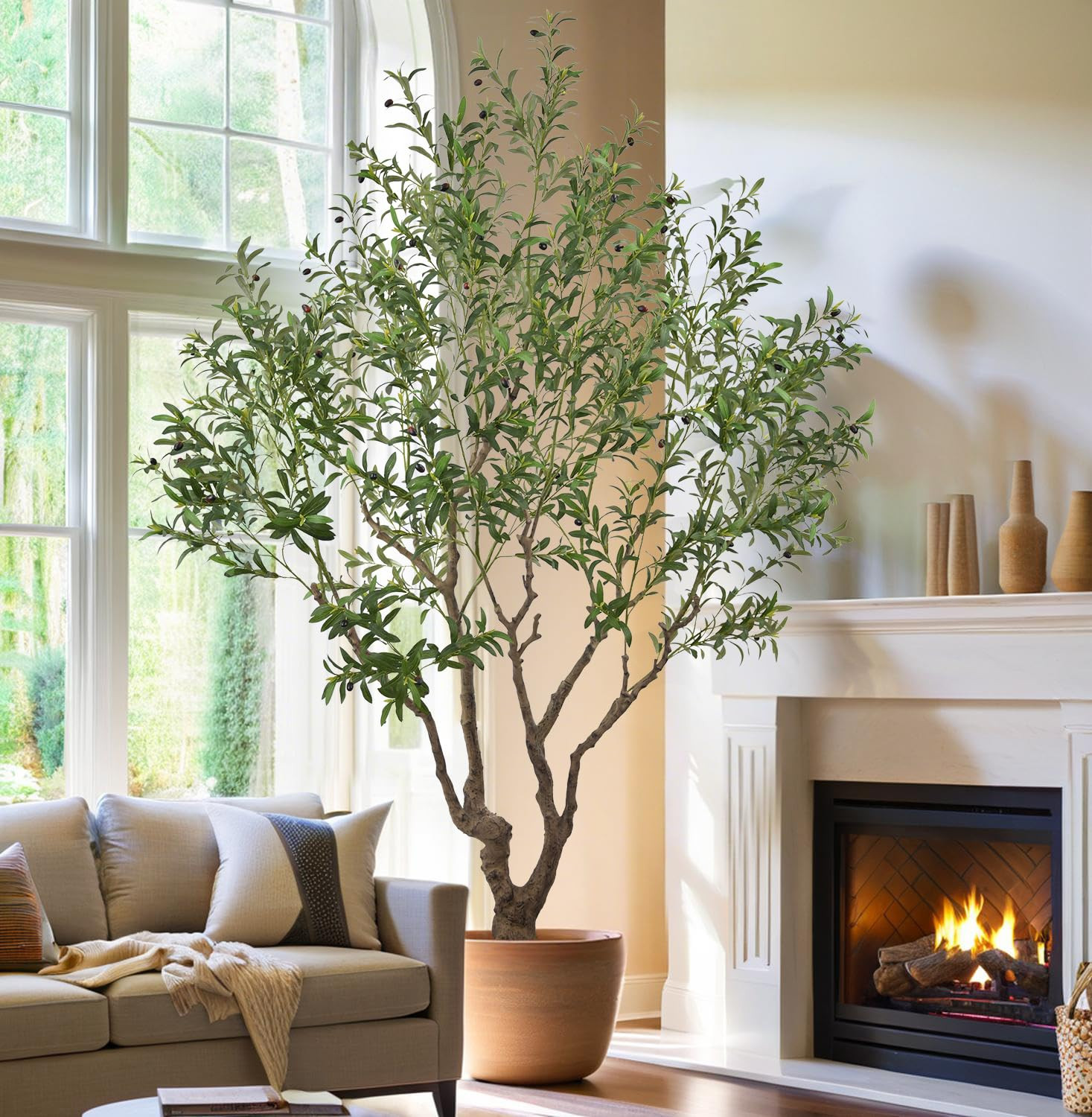 Faux Olive Tree 8.2ft(98in) Tall with Large Realistic Trunks and Big Olive Fruits, Fake Floor Pot... | Amazon (US)