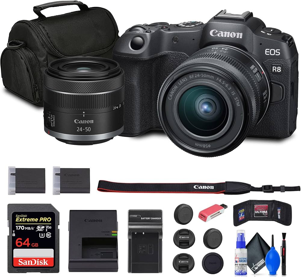 Canon EOS R8 Mirrorless Camera with RF 24-50mm f/4.5-6.3 is STM Lens (5803C012) + 64GB Memory Car... | Amazon (US)
