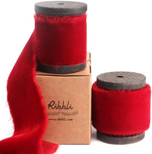 Ribbli Red Velvet Ribbon 1.5 Inch Handmade Frayed Vintage Christmas Ribbon for Gift Wrapping Chri... | Amazon (US)