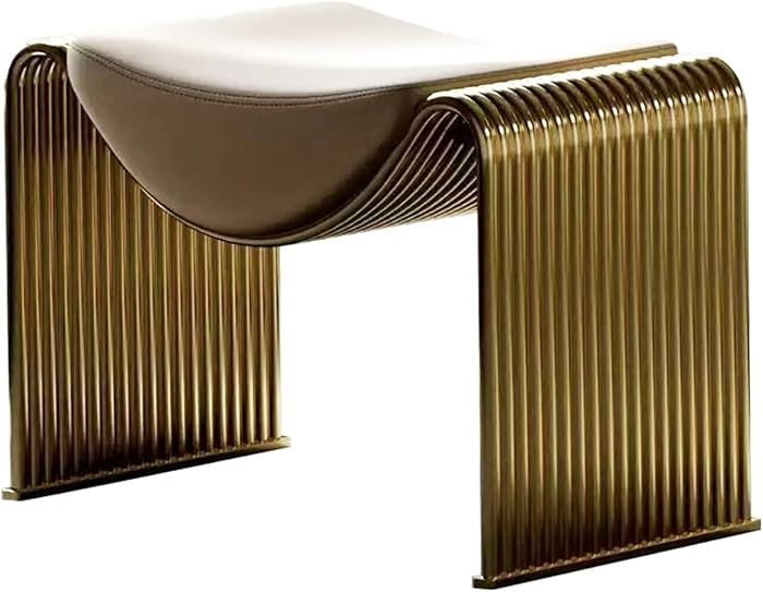 Vanity Stool, Gold, Contemporary Style, Metal Legs, Leather Seat, Padded Ottoman Stool, 24x14x17 ... | Amazon (US)